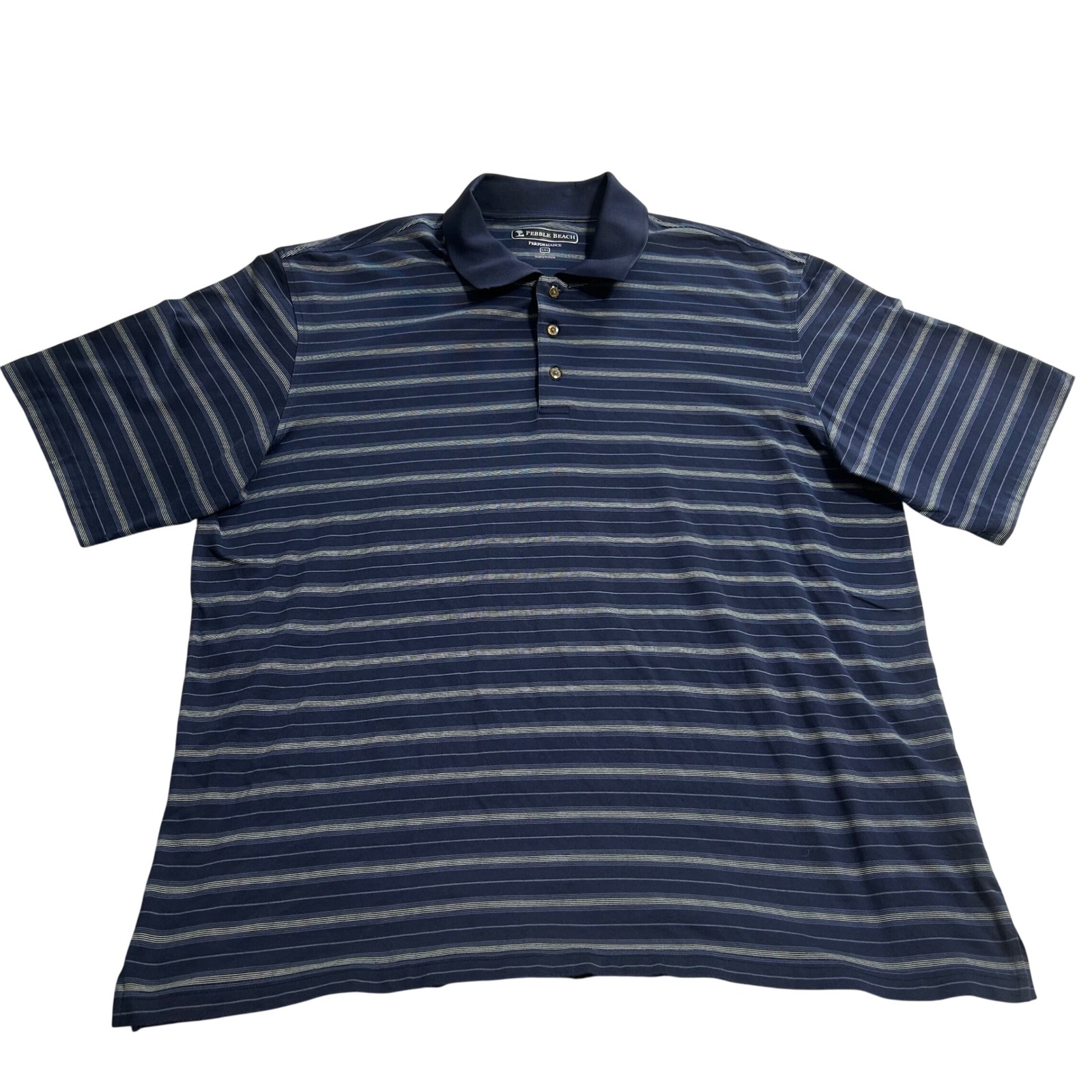 Pebble Beach Performance Mens Xxl Navy Blue Striped Pima Cotton Polo Shirt